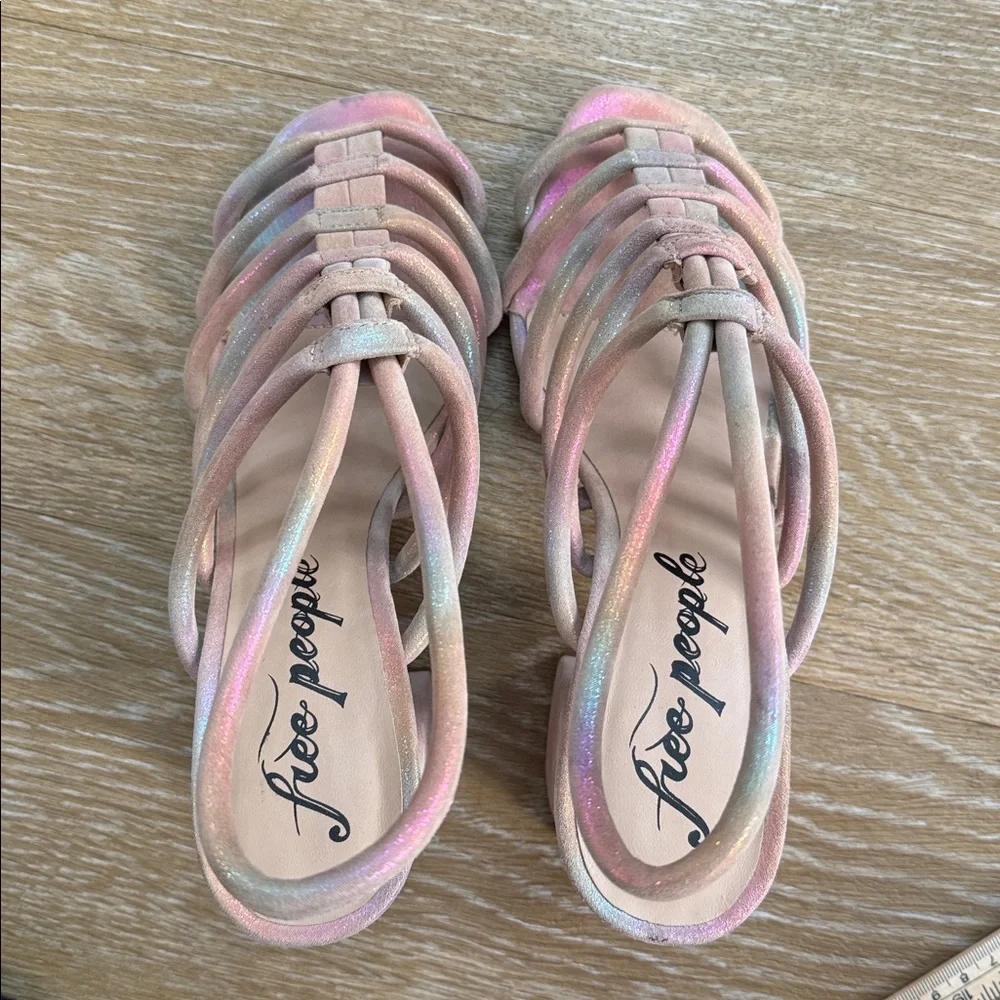 Free People Colette Cinched Heeled Sandals Rainbow iridescent Lustrous Heels 37 - Picture 11 of 15